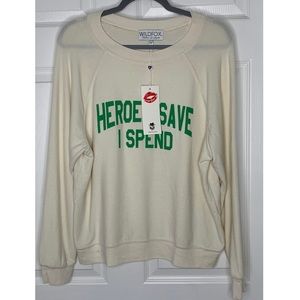 Wildfox"Heroes Save I Spend" Pullover Graphic Top